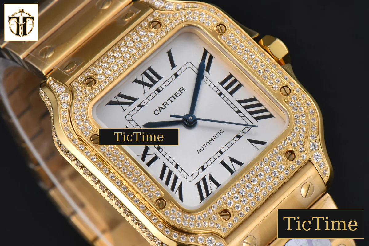 Santos de Cartier Medium 35mm BVF YG Diamond Case White Dial YG Bracelet Miyota 9039 — foto 12