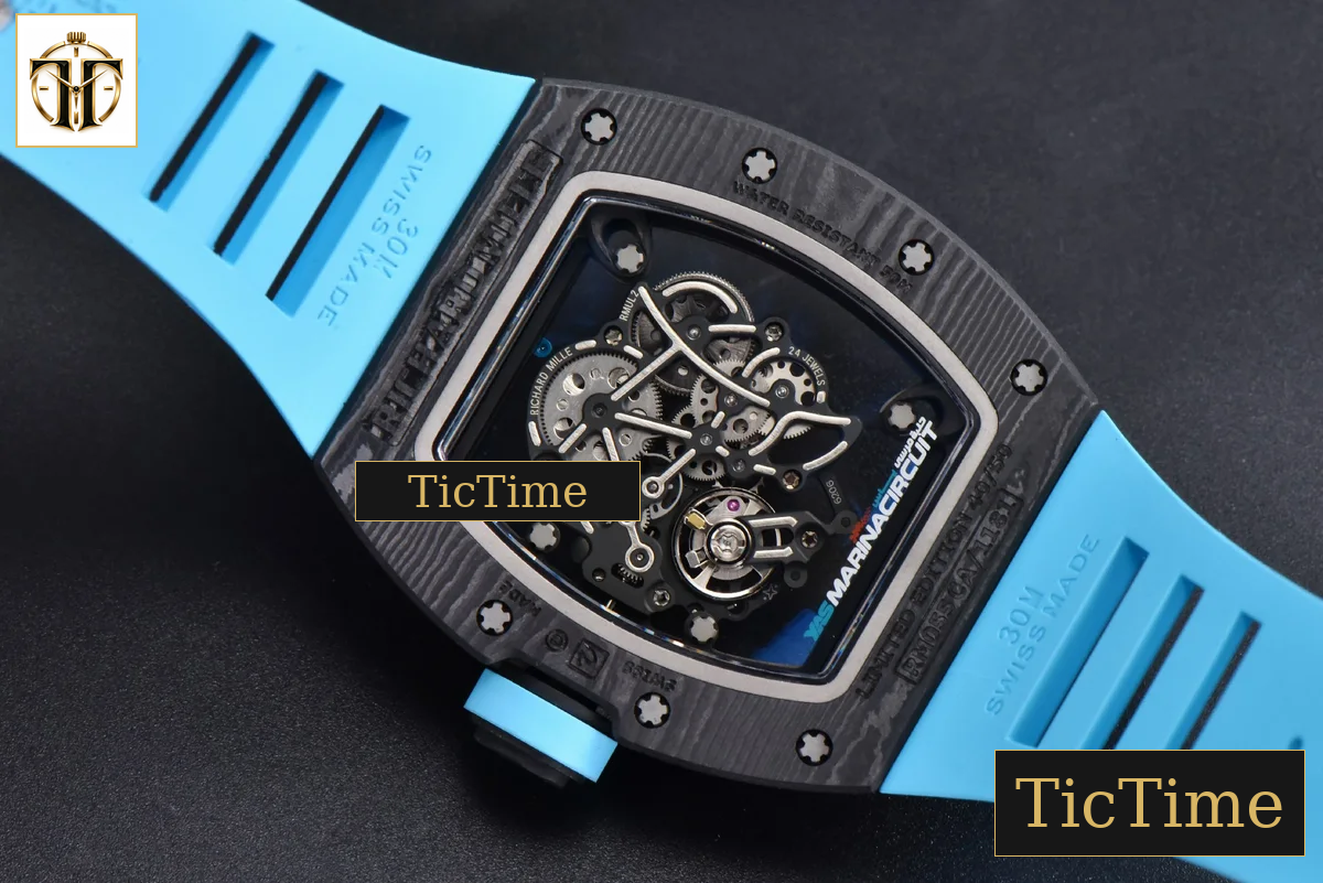 NTPT RM055 42.7mm APSF Blue Skeleton Dial Black Bezel Blue Crown Blue Rubber Strap RMUL2 — foto 17