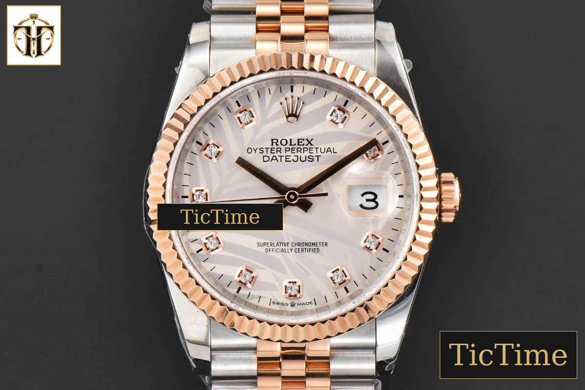 DateJust 36mm BPF RG/SS Fluted Silver Plam Dial Diamond Marker Jubilee Bracelet 2824 — foto 2