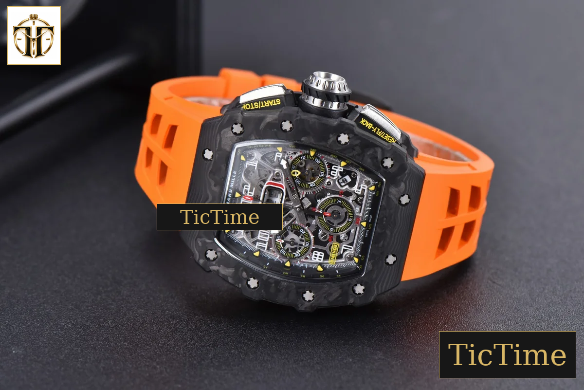 NTPT Chrono RM011 KVF Skeleton Dial Orange Rubber Strap V2 A7750 — foto 16