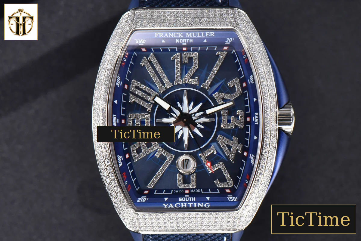 Vanguard V45 ZF SS Full Diamonds Blue Textured Dial Blue Rubber Strap Miyota 9015 — foto 4