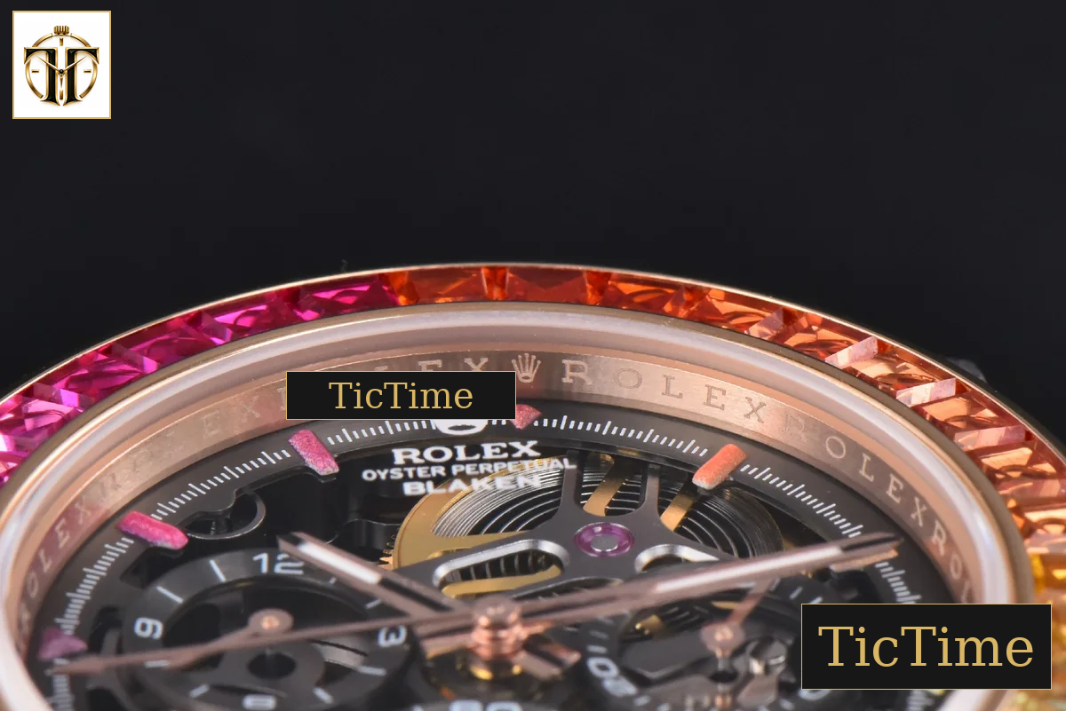 Daytona 40mm GETF PVD RG Carbon Rainbow Diamond Skeleton Dial Black Rubber Strap SA4130 — foto 14