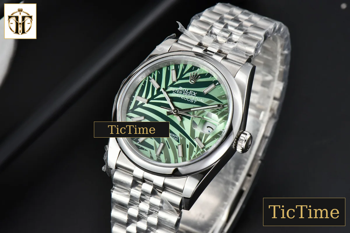 DateJust Smooth Bezel 36mm BPF Green Plam Dial Jubilee Bracelet A2824 — foto 4