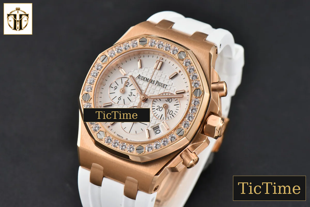 Offshore Ladies 26231ST 37mm RXWF RG Diamond White Dial White Subdial White Rubber Strap Quartz — foto 4