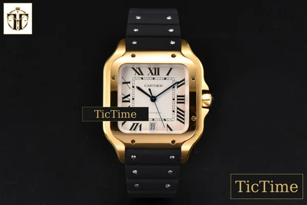 Foto frontal — Santos Large 40mm GF YG White Dial Black Rubber Strap Miyota 9015