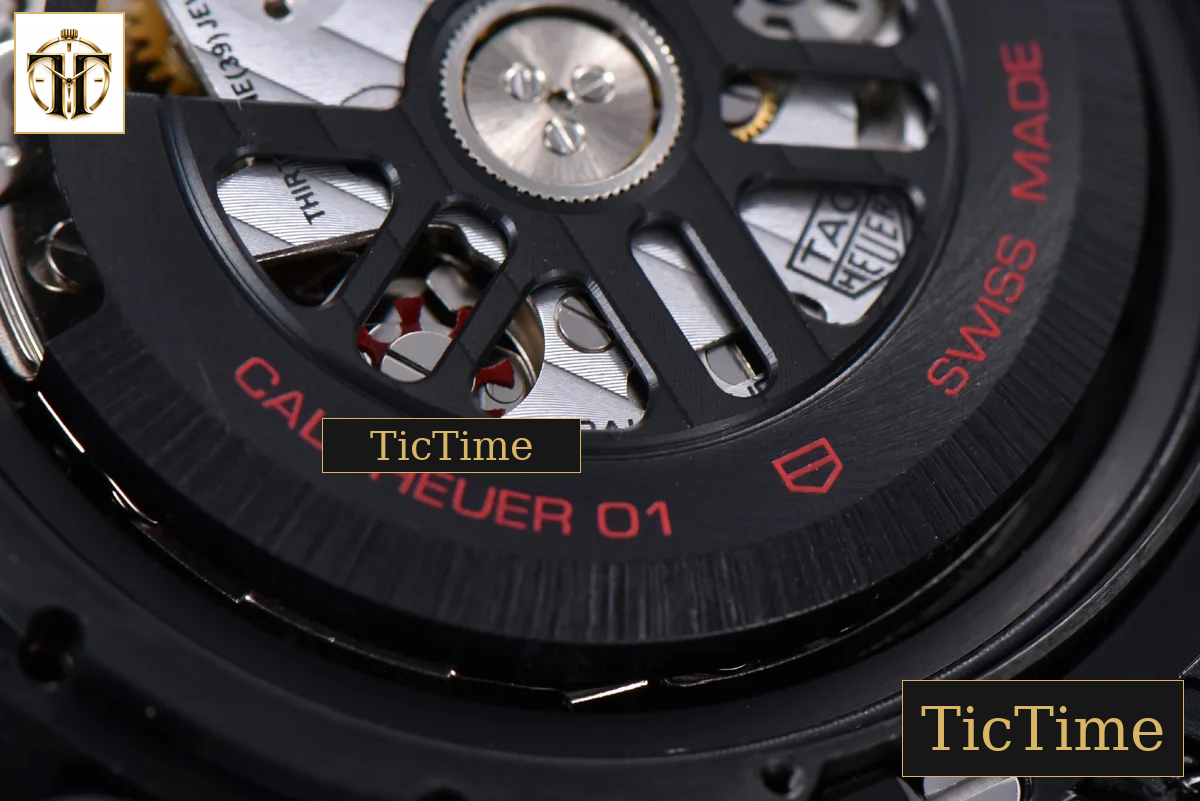 Calibre Heuer 01 Chrono 45mm XF PVD Skeleton Dial Red Hand SS Bracelet A1887 — foto 23