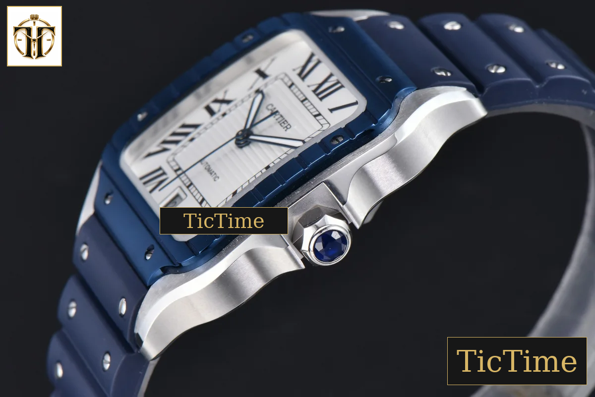 Santos de Cartier XL 40mm AF SS White Dial Blue Bezel Blue Rubber Strap Miyota 9015 — foto 9