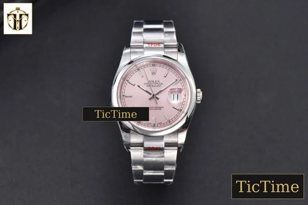 Foto frontal — DateJust 36mm GMF SS Smooth Bezel Pink Dial Lume Marker Oyster Bracelet VR3235