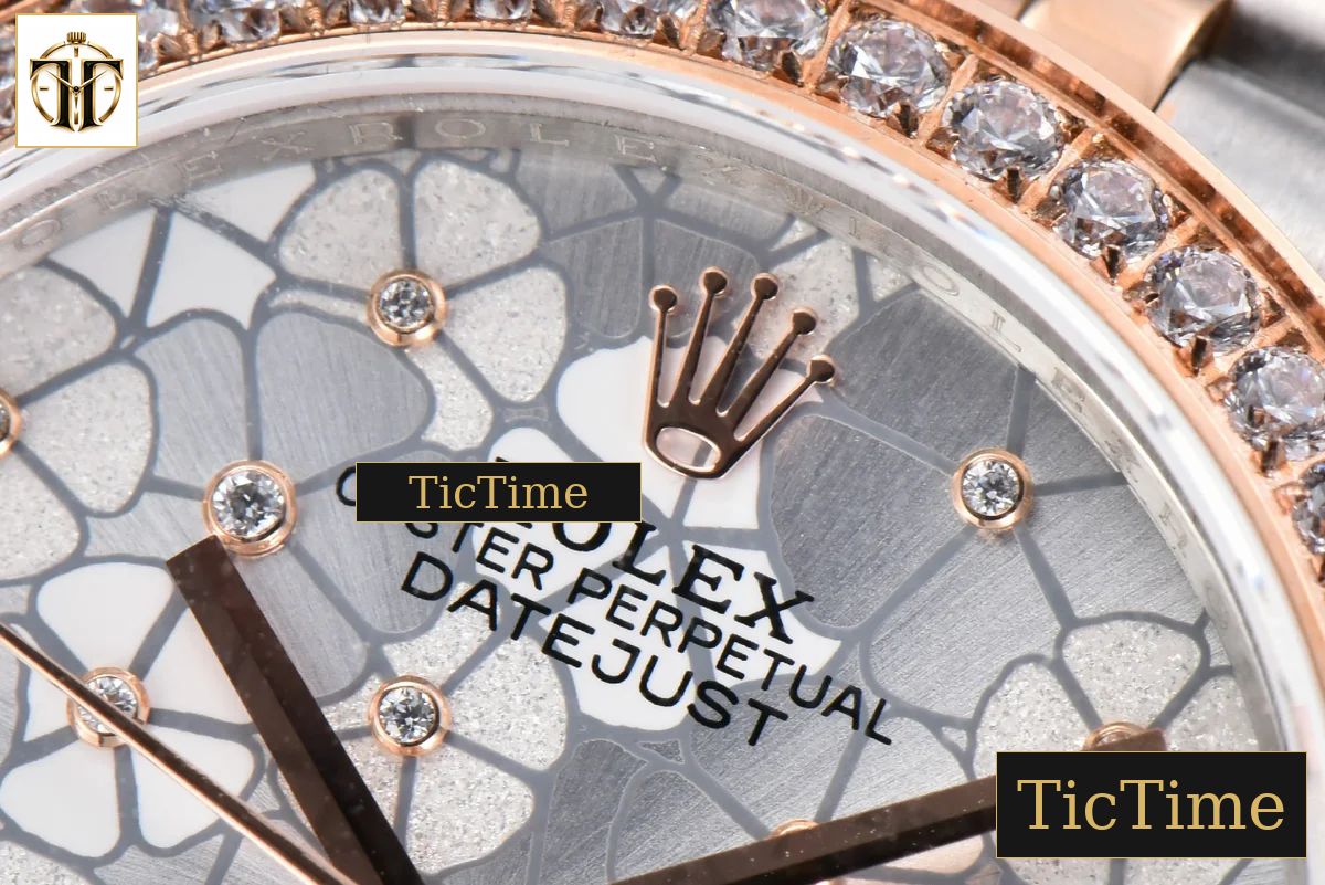 DateJust 904L 31mm GMF RG/SS Diamond Bezel Silver Flowers Dial Jubilee Bracelet A2824 — foto 6