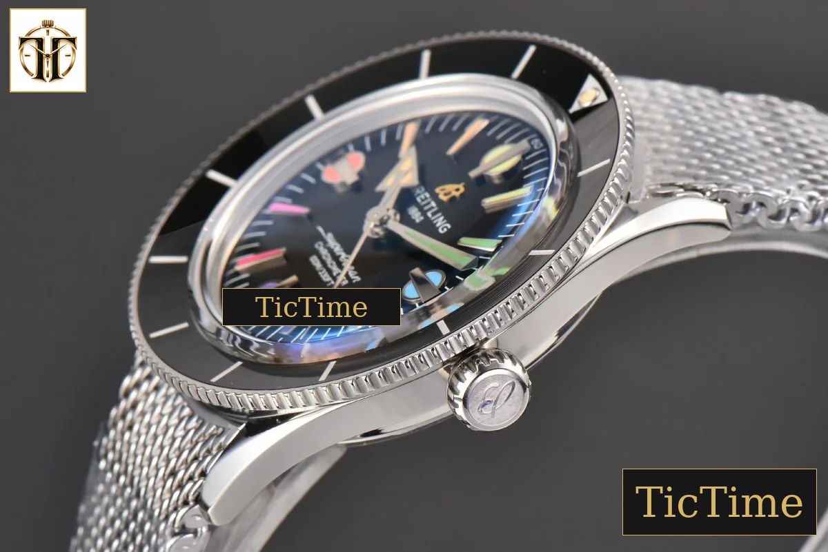 SuperOcean Heritage 42mm GF SS Black Ceramic Black Dial Rainbow Marker Mesh Bracelet A2824 — foto 11