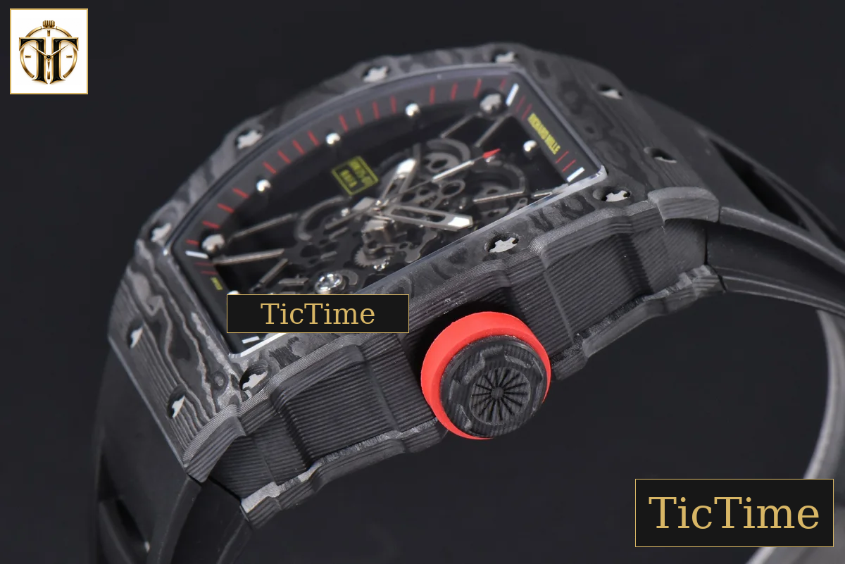 RM035-02 42mm T+F Black Forged Carbon Black Skeleton Dial Red Crown Black Rubber Strap RMUL2 — foto 13