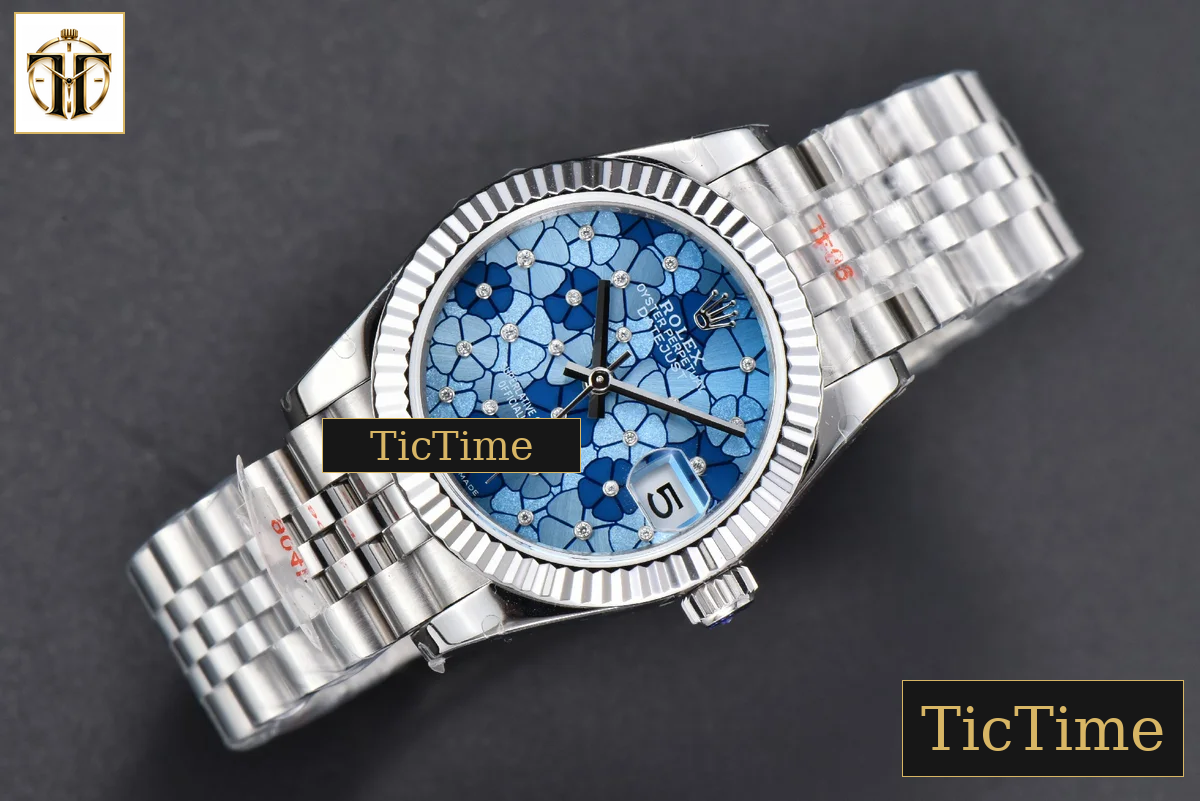 DateJust 904L Fluted Bezel 31mm GMF Blue Flowers Dial Jubilee Bracelet A2824 — foto 4