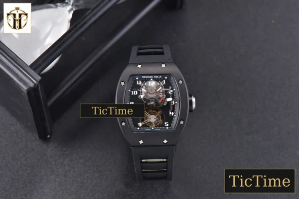 Foto frontal — Tourbillon RM001 47mm JBF PVD Black Skeleton Dial Black Rubber Strap