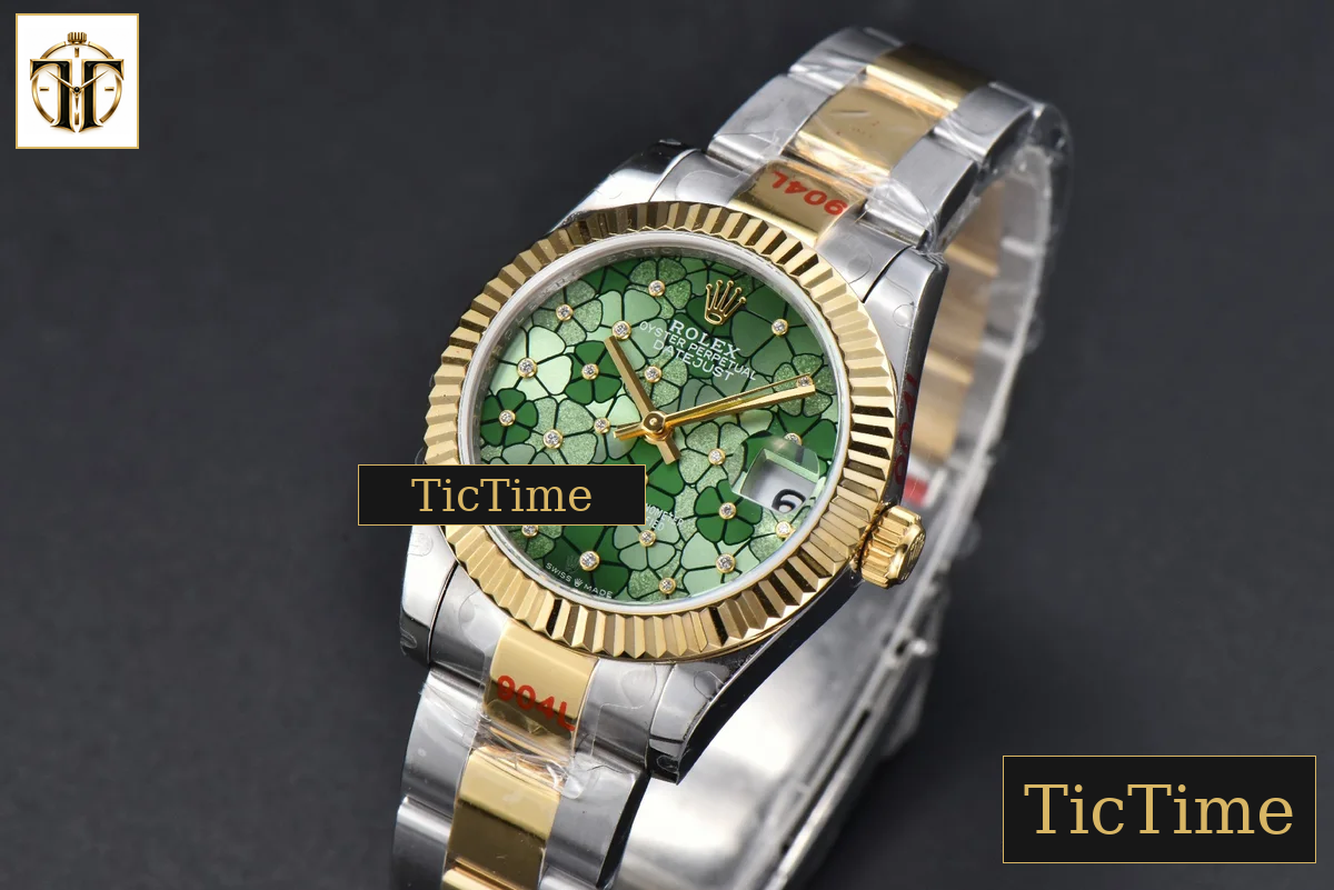 DateJust 904L 31mm GMF YG Fluted Bezel Green Flowers Dial Oyster Bracelet A2824 — foto 5