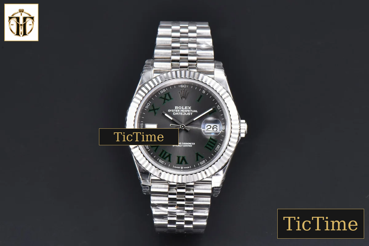 DateJust 904L Wimbledon 41mm VSF Gray Dial Green Marker Jubilee VS3235 — foto 3