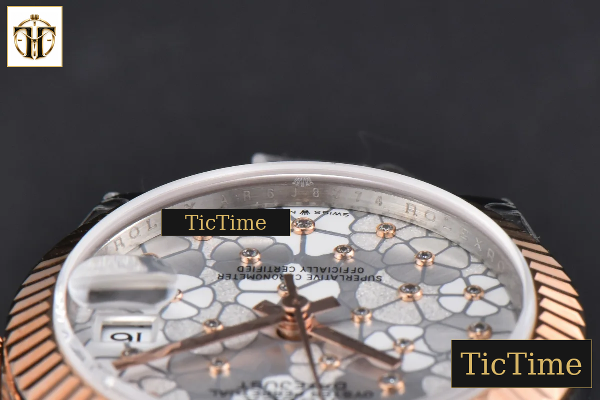 DateJust 904L 31mm GMF RG/SS Fluted Bezel Silver Flowers Dial Oyster Bracelet A2824 — foto 15