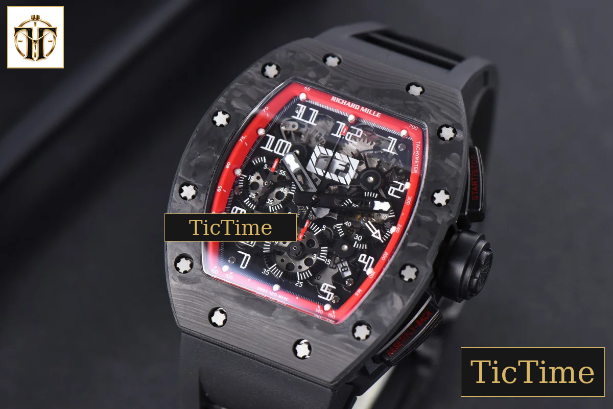 NTPT Chrono RM011 KVF Red Skeleton Dial Black Crown Black Rubber Strap V2 A7750 — foto 4