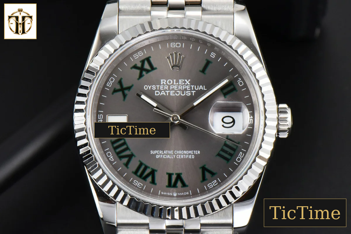 DateJust Wimbledon 36mm BPF Gray Dial Green Roma Marker Jubilee Bracelet A2824 — foto 2