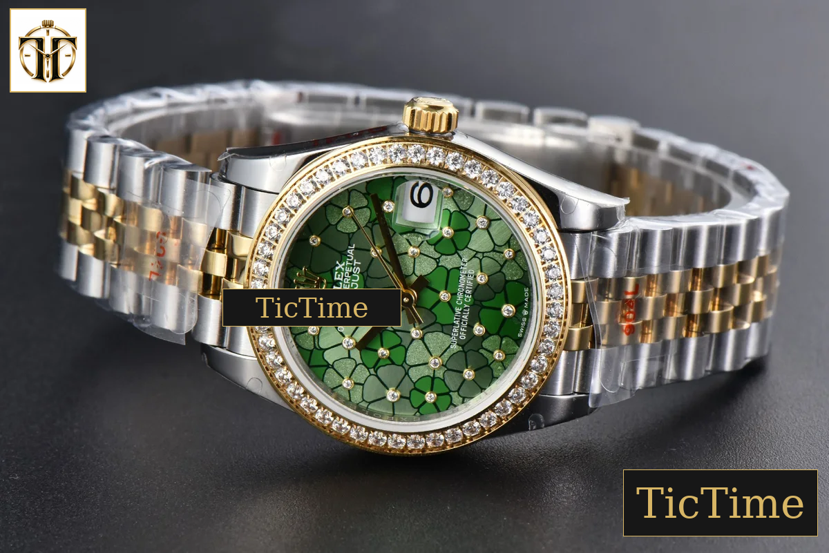 DateJust 904L 31mm GMF YG Diamond Bezel Green Flowers Dial Jubilee Bracelet A2824 — foto 16