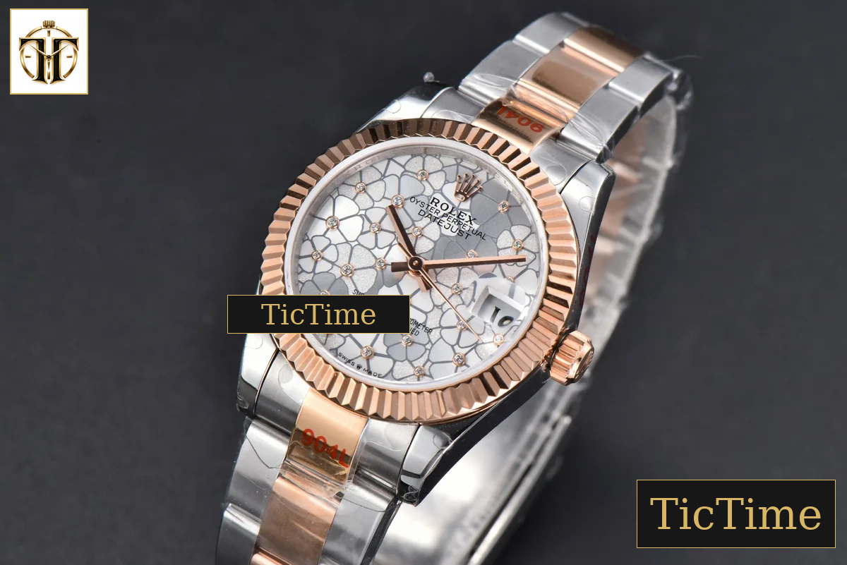 DateJust 904L 31mm GMF RG/SS Fluted Bezel Silver Flowers Dial Oyster Bracelet A2824 — foto 5
