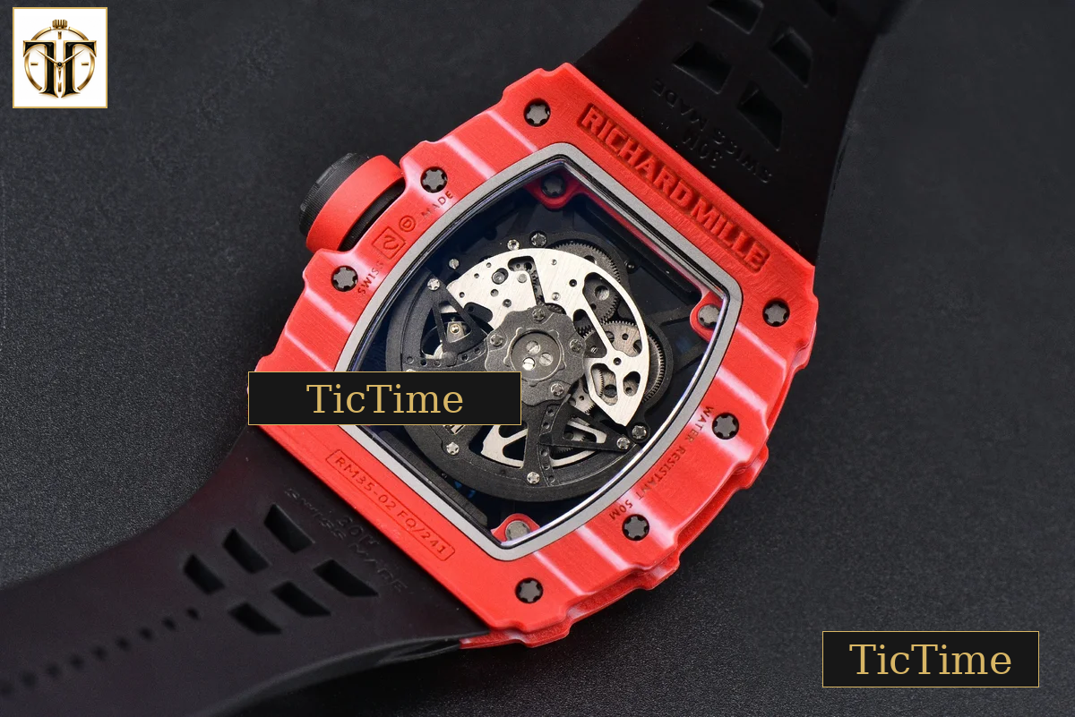 NTPT RM035-02 ZF Red Bezel Black Skeleton Dial Red Crown Black Rubber Strap V7 RMAL1 — foto 15