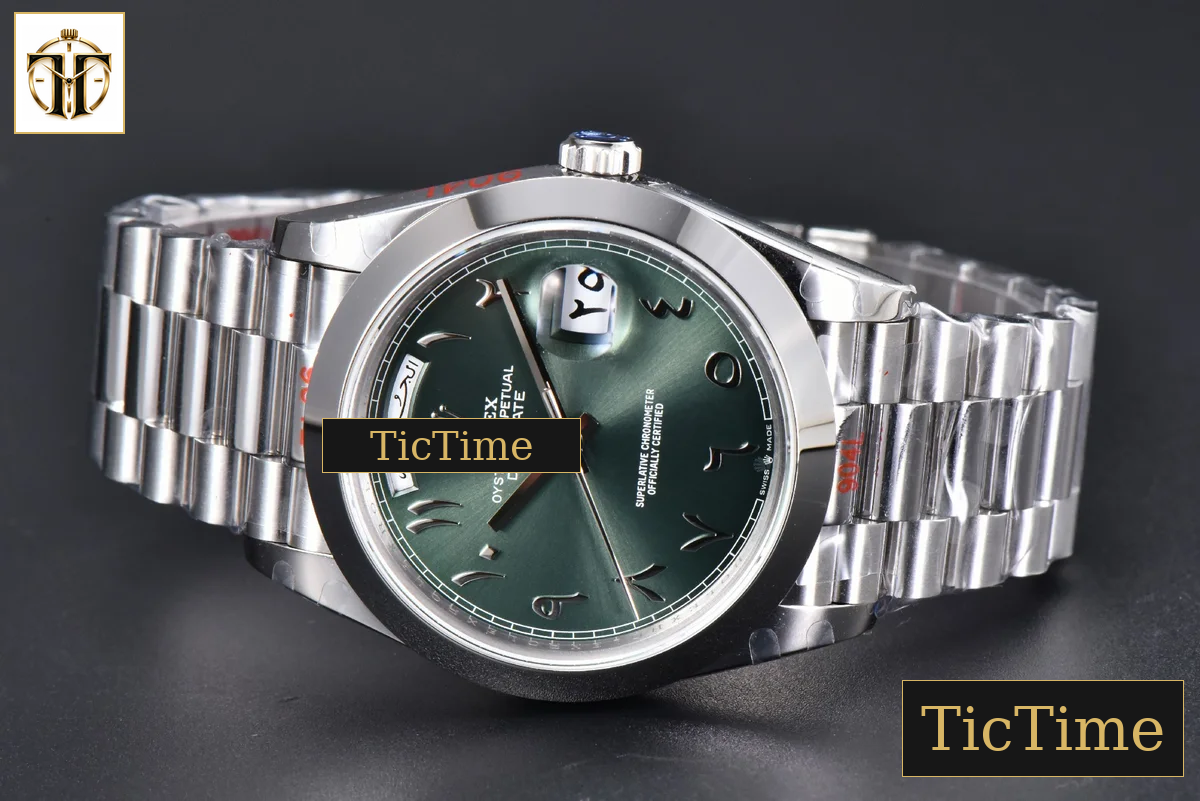DayDate 904L Smooth Oliva 40mm GMF Green Arabic Dial President Bracelet A2836 — foto 14