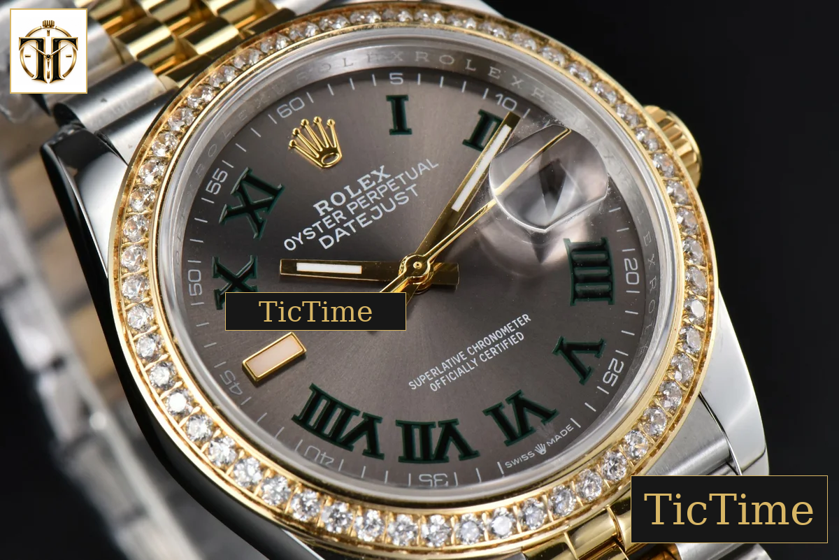 DateJust 36mm BPF YG/SS Diamond Wimbledon Gray Dial Green Marker Jubilee Bracelet A2824 — foto 12