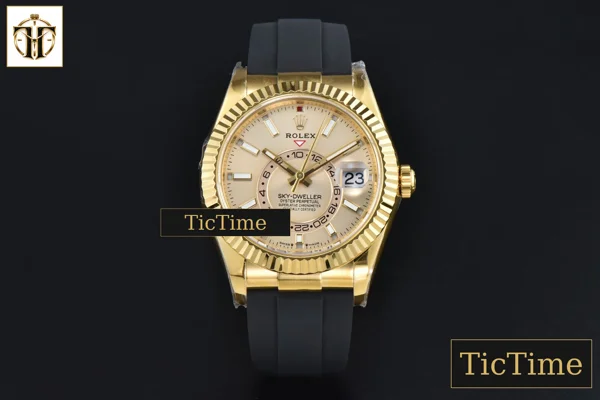 Foto frontal — Sky-Dweller 336238 42mm ZF YG Case Gold Dial Rubber Oysterflex Strap (Tungsten)