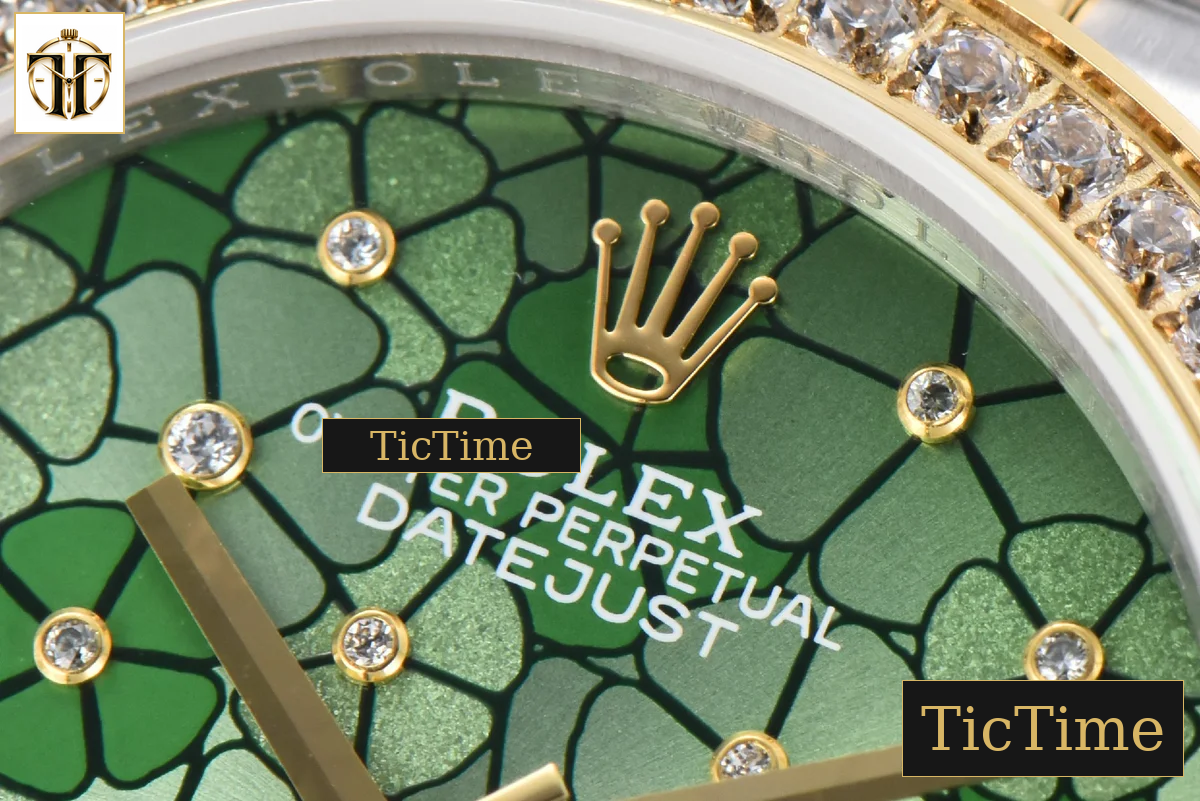 DateJust 904L 31mm GMF YG Diamond Bezel Green Flowers Dial Jubilee Bracelet A2824 — foto 5