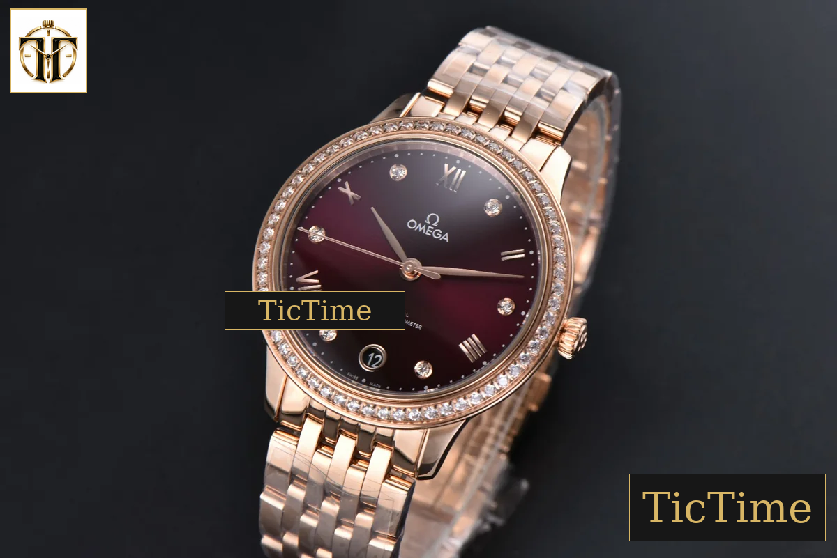 De Ville Ladies Prestige 34mm VSF White Diamond Bezel Purple Dial Diamond Roman Marker RG Bracelet A8800 — foto 4