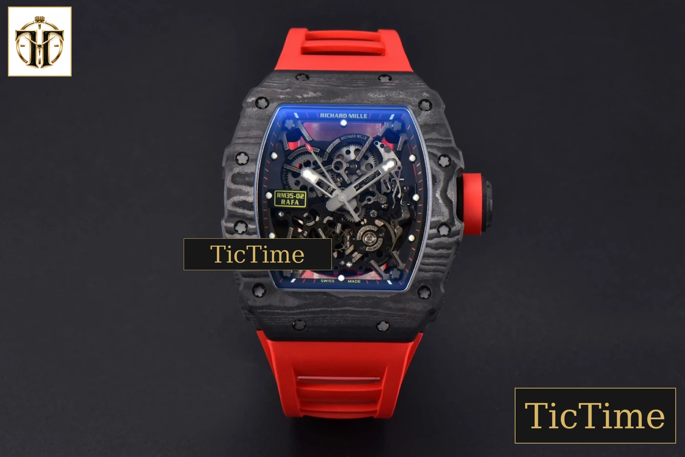 Vista frontal — NTPT RM035-02 42mm ZF Skeleton Dial Red Rubber Strap NH05A