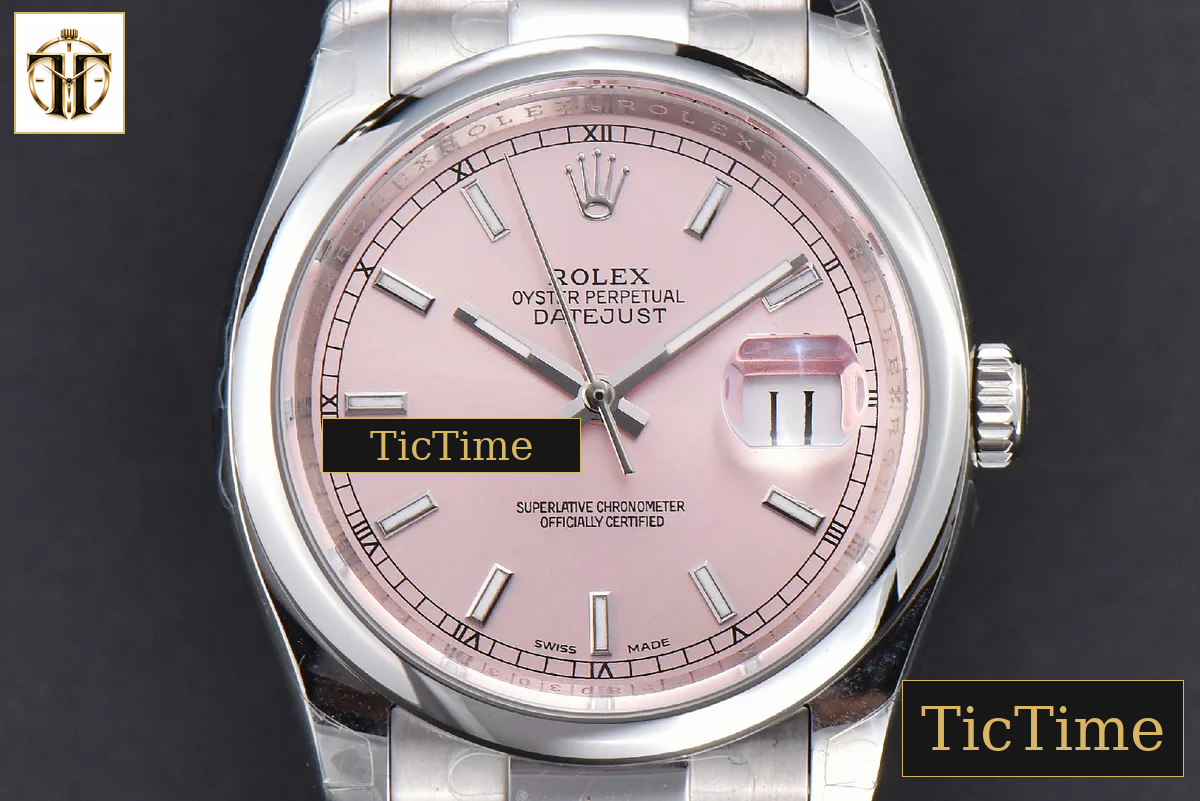 DateJust 36mm GMF SS Smooth Bezel Pink Dial Lume Marker Oyster Bracelet VR3235 — foto 18