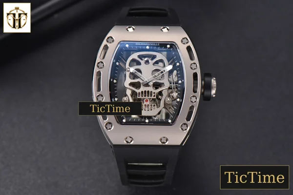 Foto frontal — Skull RM052 50mmx42mm JBF Titanium Tourbillon Skeleton Dial Black Rubber Strap
