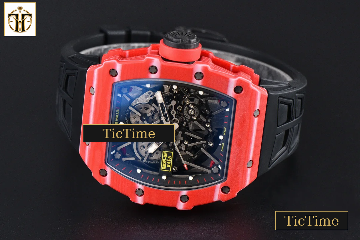 NTPT RM035-02 ZF Red Bezel Black Skeleton Dial Red Crown Black Rubber Strap V7 RMAL1 — foto 12