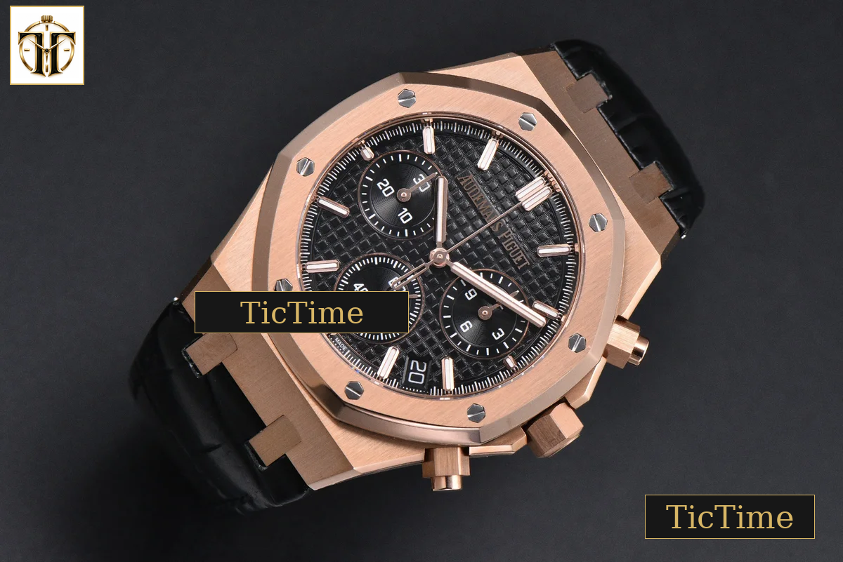 Royal Oak Chronograph 26240 41mm APSF RG Black Checkered Dial Black Subdial Black Leather Strap V2 SH4401 — foto 3