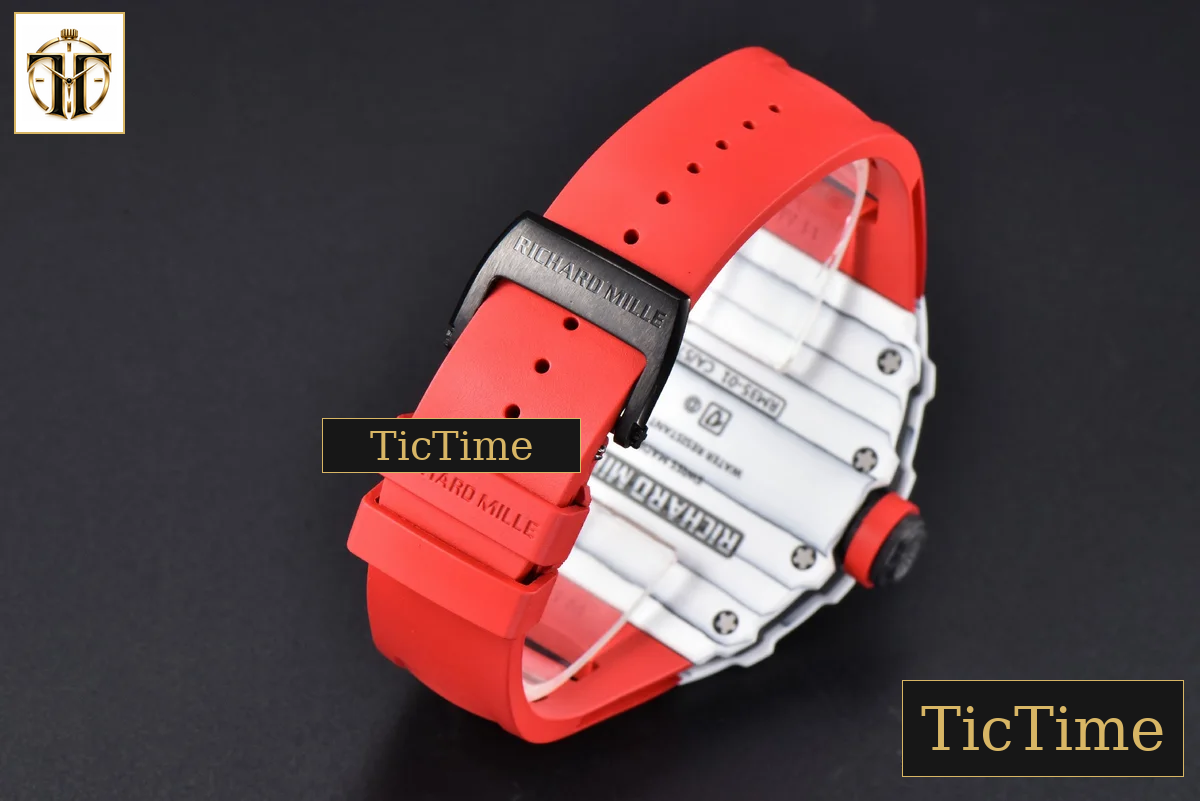 RM035-02 42mm T+F White Forged Carbon Black Skeleton Dial Red Crown Red Rubber Strap RMUL2 — foto 17