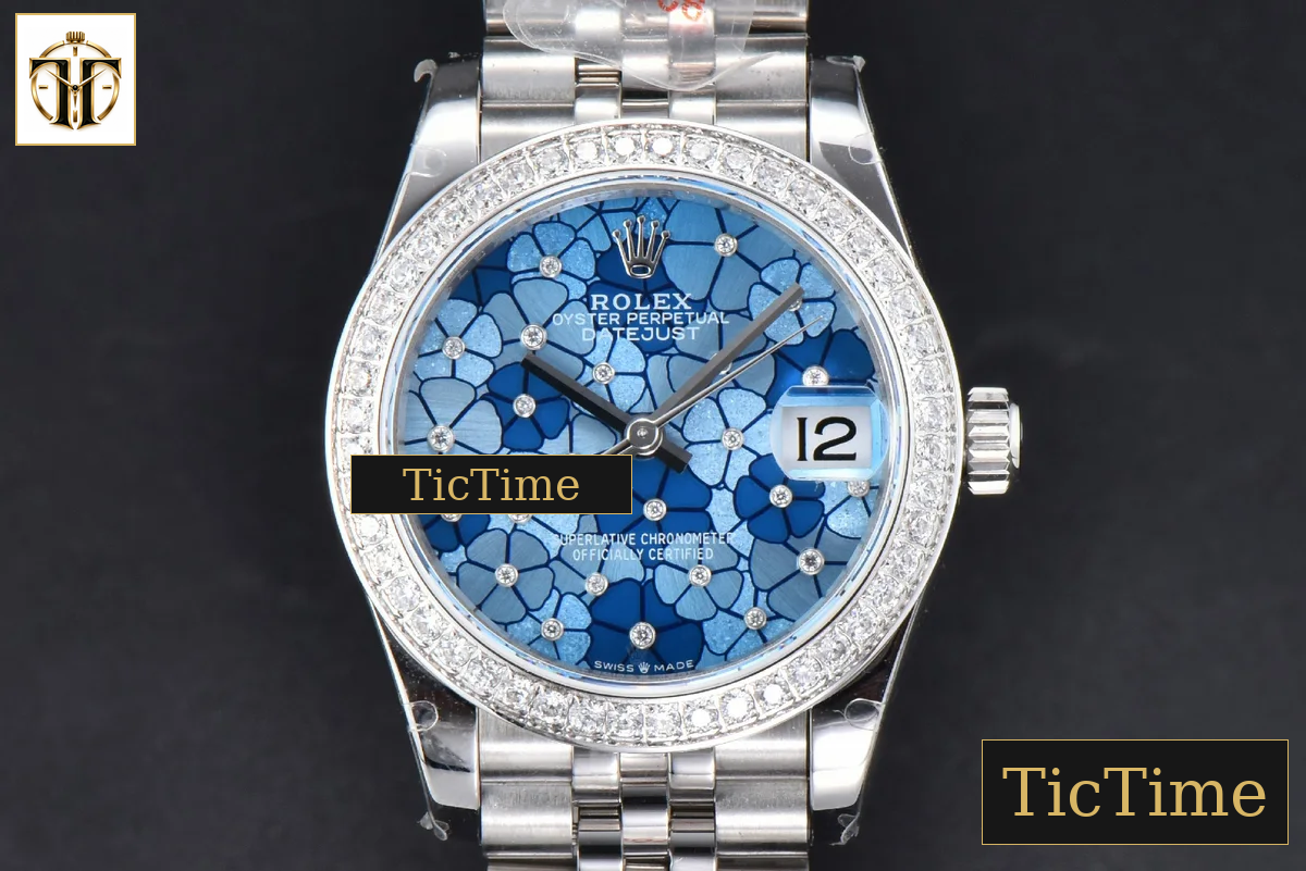 DateJust 904L 31mm GMF Diamond Bezel Blue Flowers Dial Jubilee Bracelet A2824 — foto 2