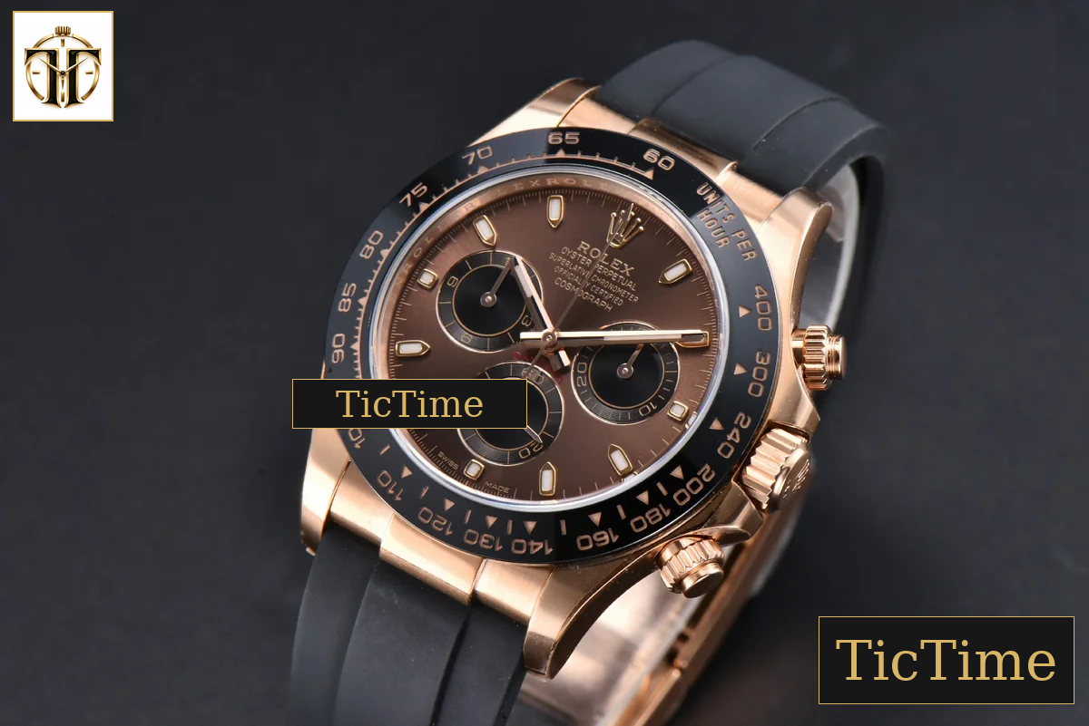 Daytona 116515 40mm Clean Factory RG Black Ceramic Bezel Brown Dial Oysterflex Rubber Strap A4130 — foto 5