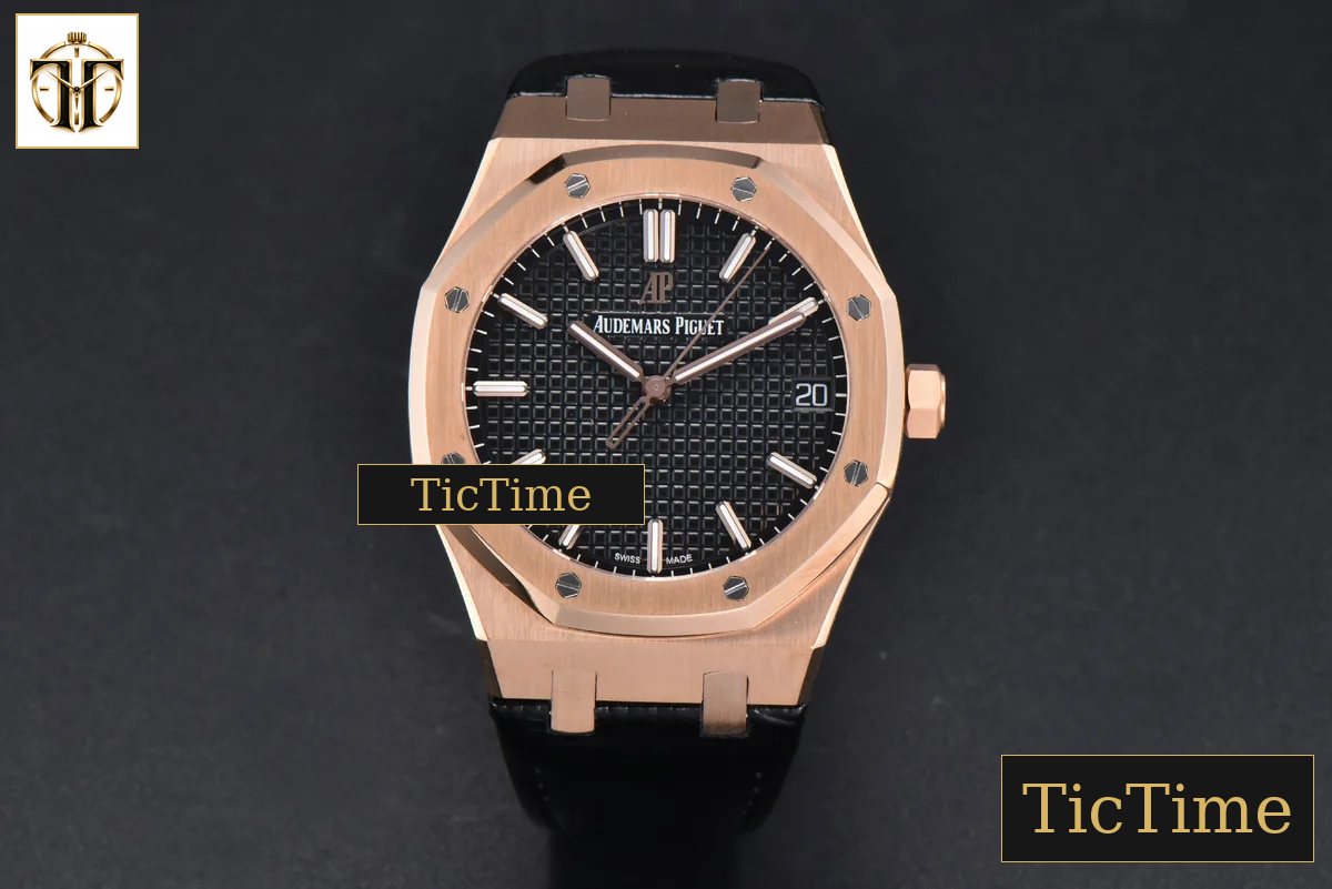 Royal Oak 15500 41mm APSF RG Black Textured Dial Black Leather Strap SA4302 — foto 3