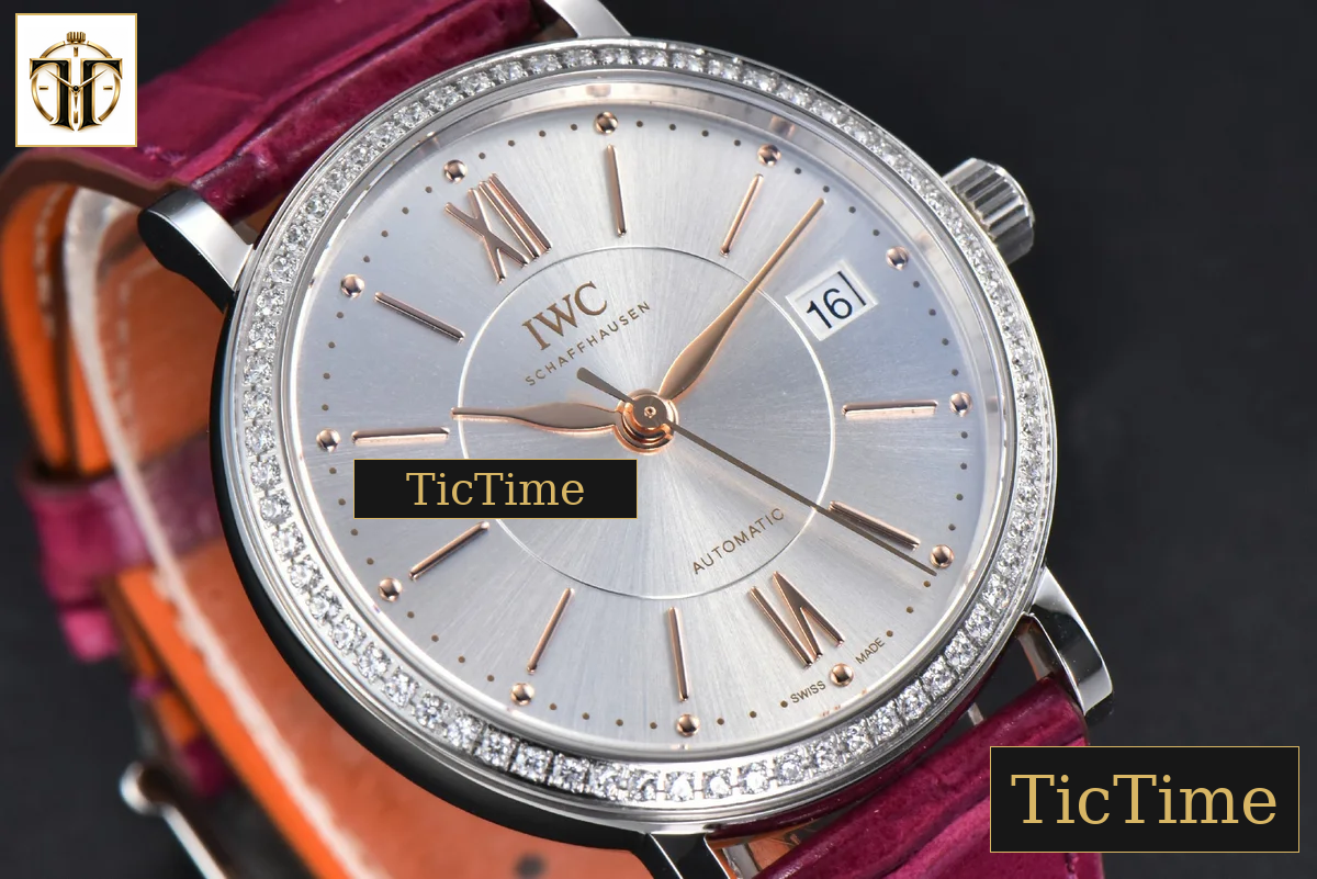 Portofino 37mm V7F Diamond Silver Dial RG Marker Pink Leather Strap A2892 — foto 12