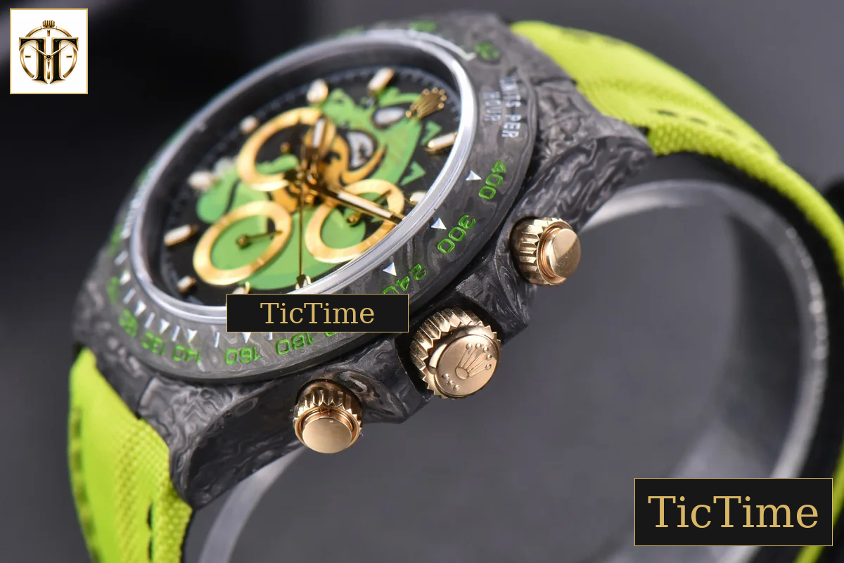 Daytona DIW Carbon WWF Green Wolf Dial Dark Green Nylon Strap A7750 — foto 9