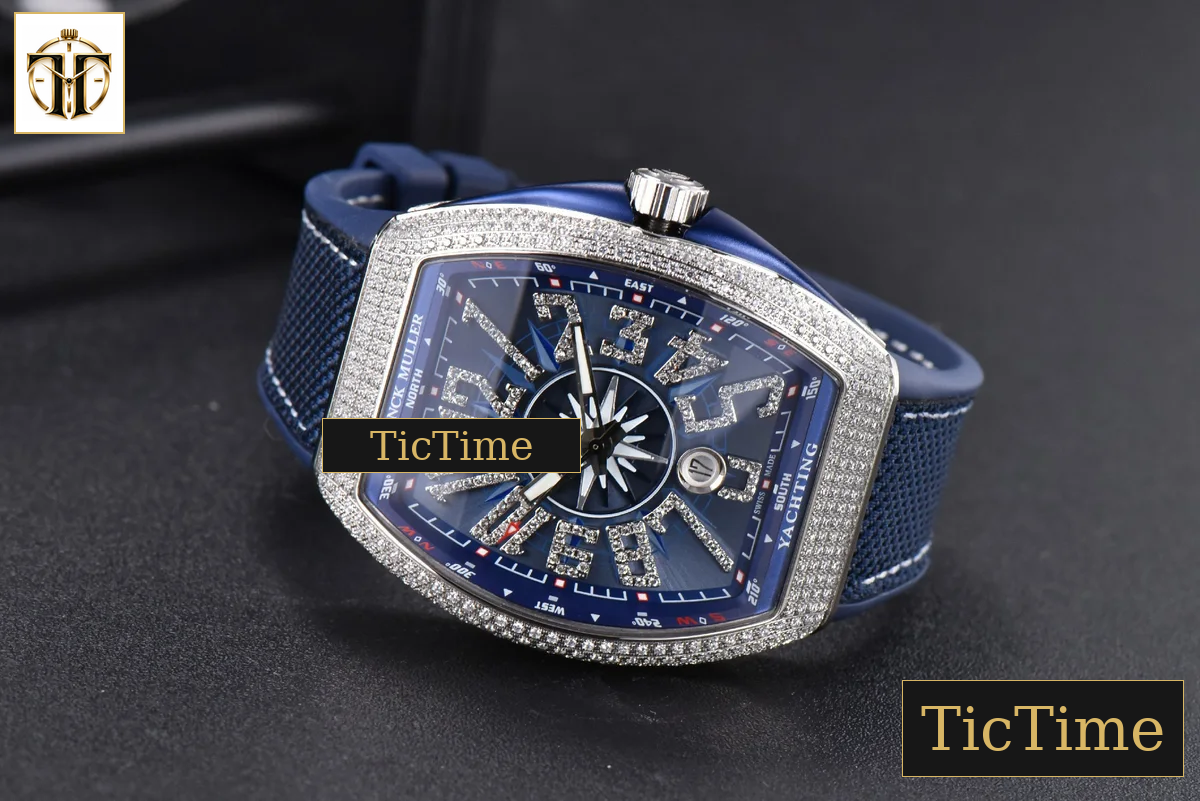 Vanguard V45 ZF SS Full Diamonds Blue Textured Dial Blue Rubber Strap Miyota 9015 — foto 14