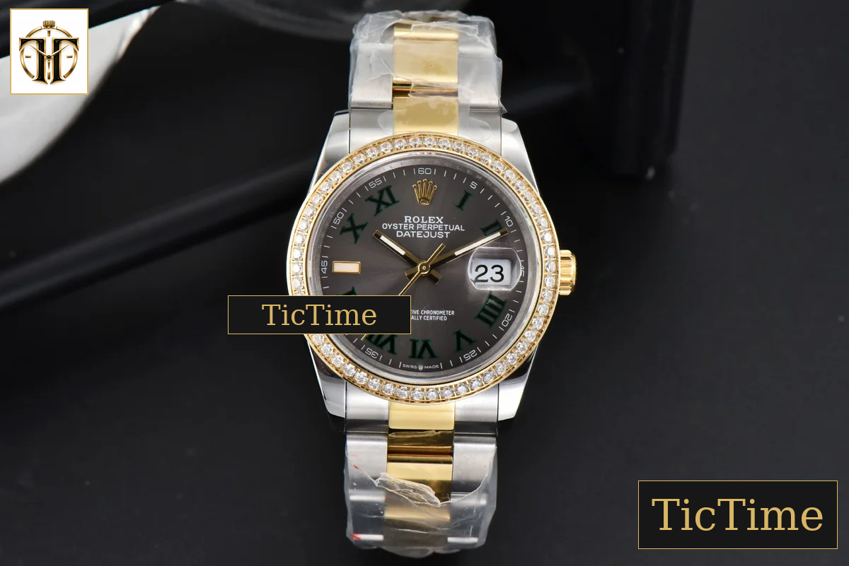 DateJust 36mm BPF YG/SS Diamond Wimbledon Gray Dial Green Roma Marker Oyster Bracelet A2824 — foto 3
