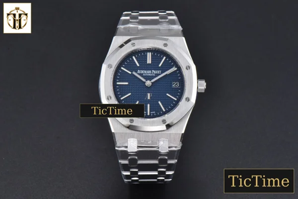 Foto frontal — Royal Oak “50th Anniversary” 16202 39mm ZF Blue Textured Dial SS Bracelet A7121