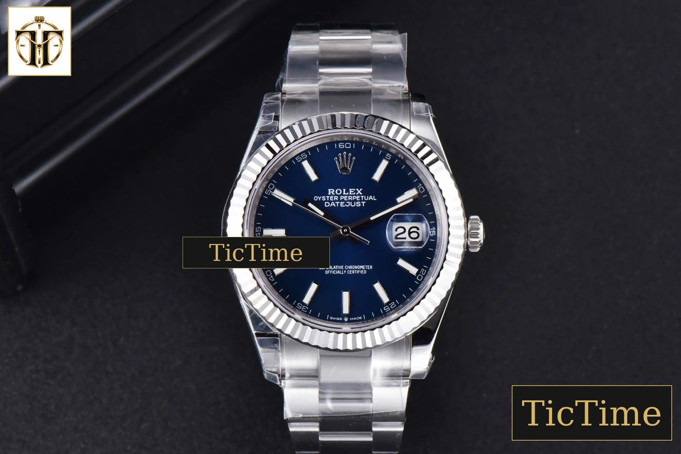 Vista frontal — DateJust Fluted Bezel 126334 41mm VSF Blue Dial Oyster Bracelet VS3235