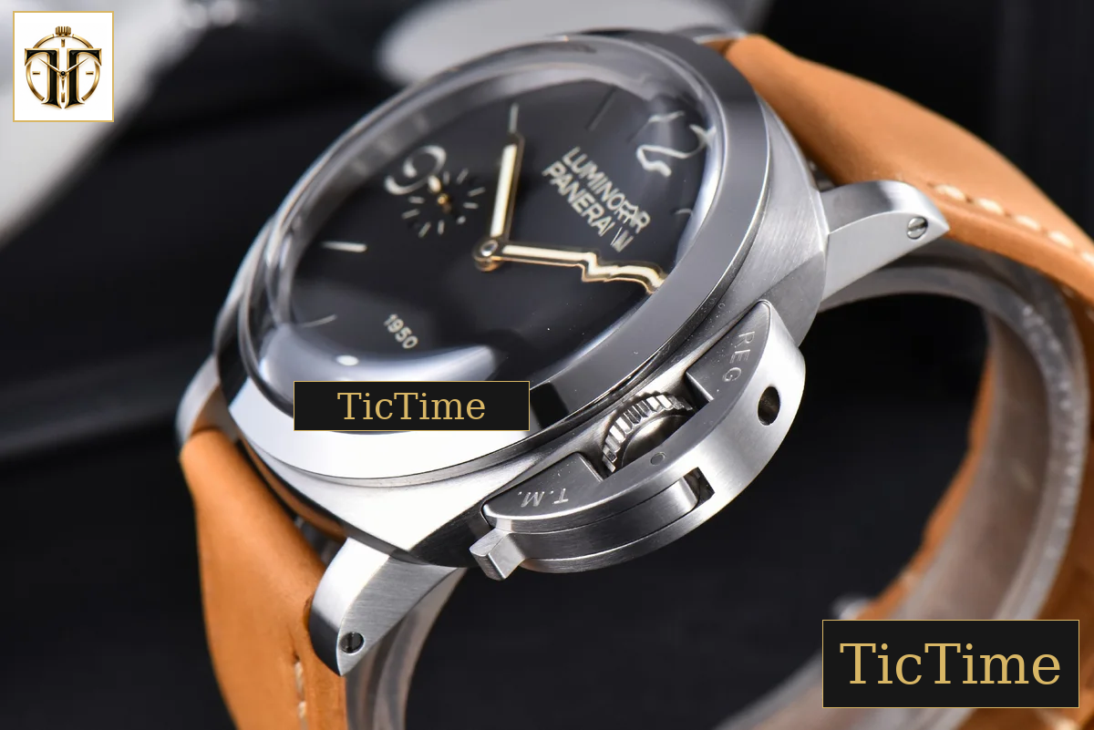 E Luminor 1950 PAM127 47mm XF Black Dial Brown Leather Strap A6497 — foto 8