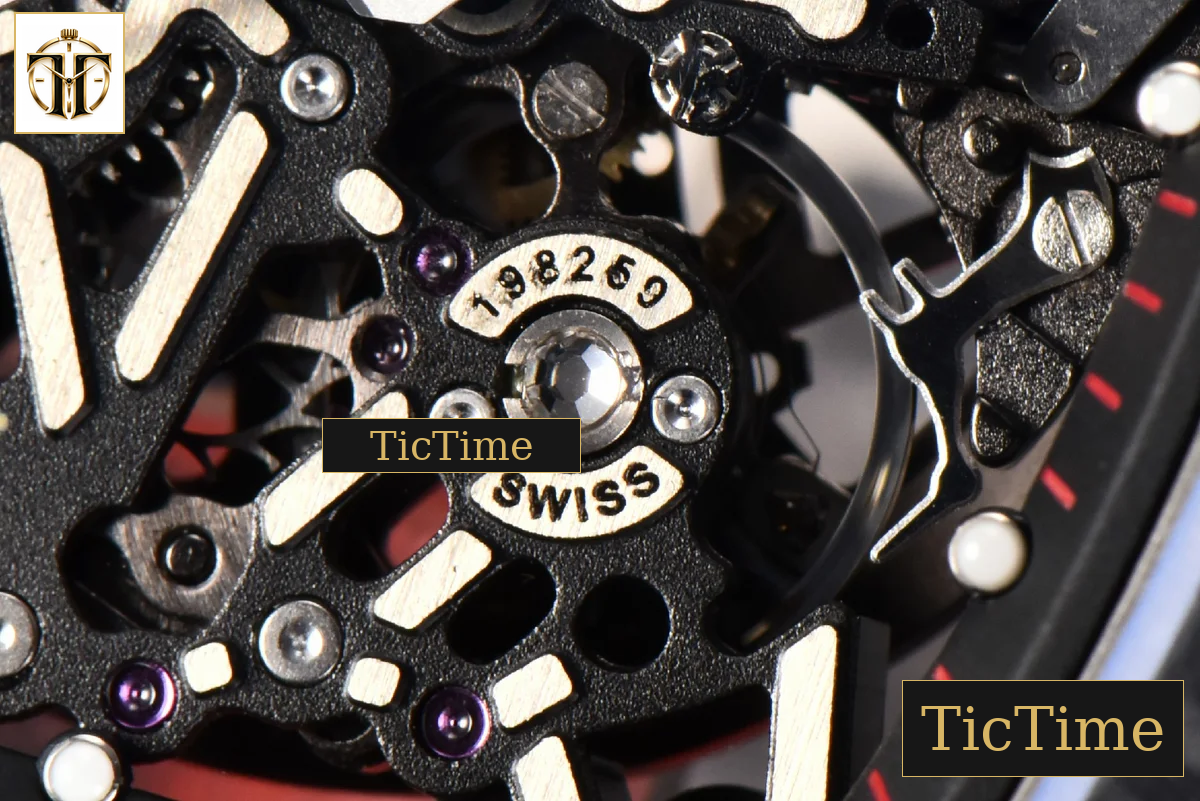 RM035-02 42mm T+F Black Forged Carbon Skeleton Dial Red Crown Red Rubber Strap RMUL2 — foto 7