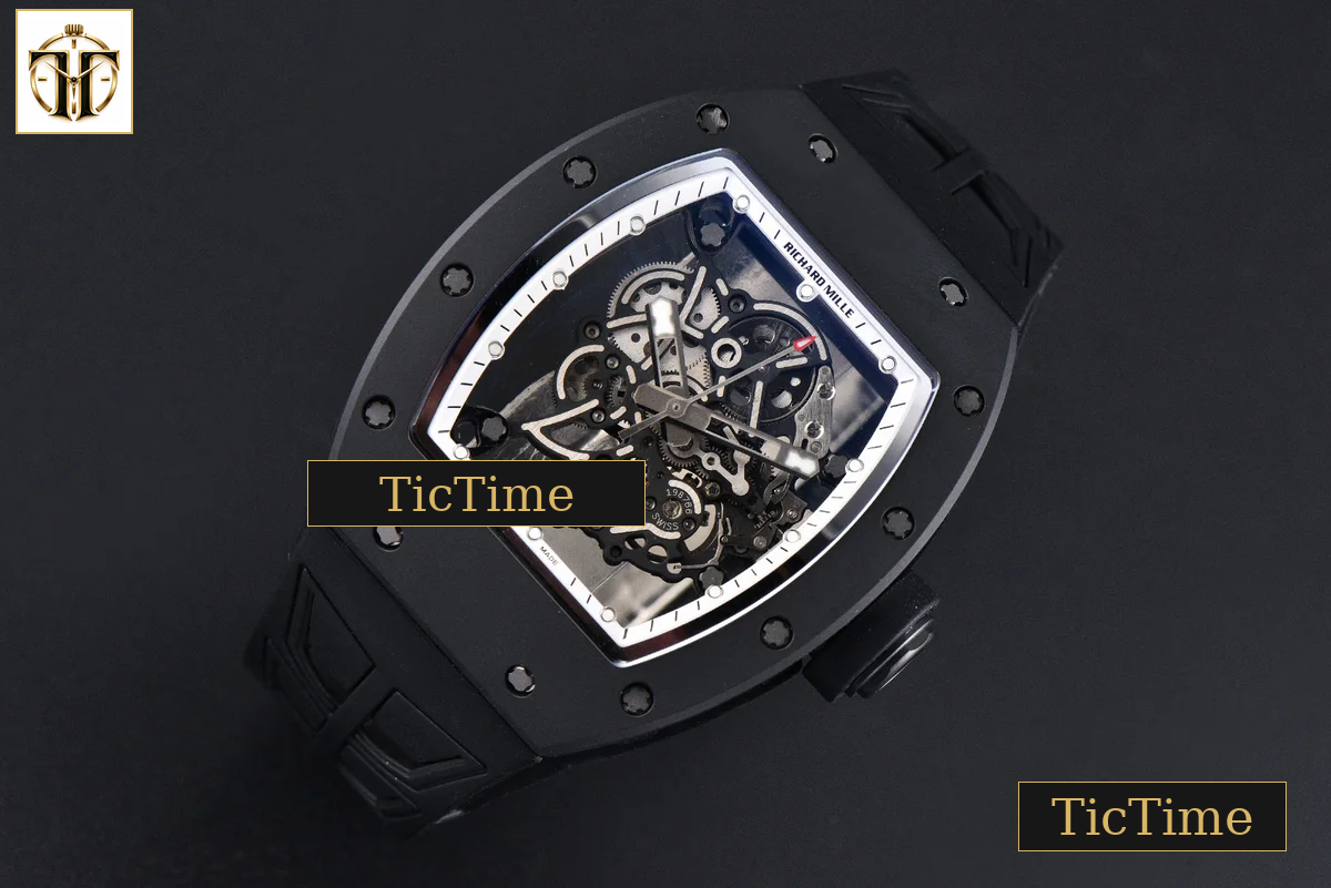RM055 42.7mm ZF Ceramic Black Bezel White Skeleton Dial Black Crown Black Rubber Strap RMUL2 — foto 3