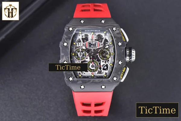 Foto frontal — NTPT Chrono RM011 KVF Skeleton Dial Black Crown Red Rubber Strap V2 A7750
