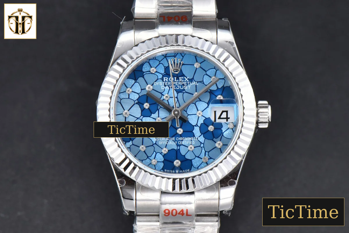 DateJust 904L Fluted Bezel 31mm GMF Blue Flowers Dial Oyster Bracelet A2824 — foto 2